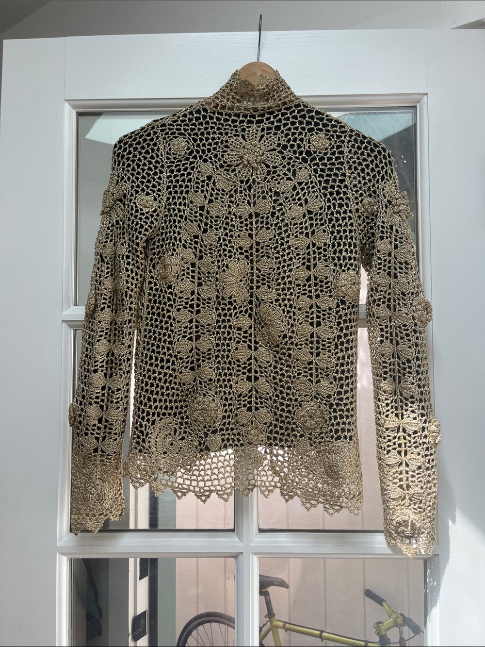 Vintage Vivienne Tam Gold Crochet Floral Cardigan - Picture 3 of 8